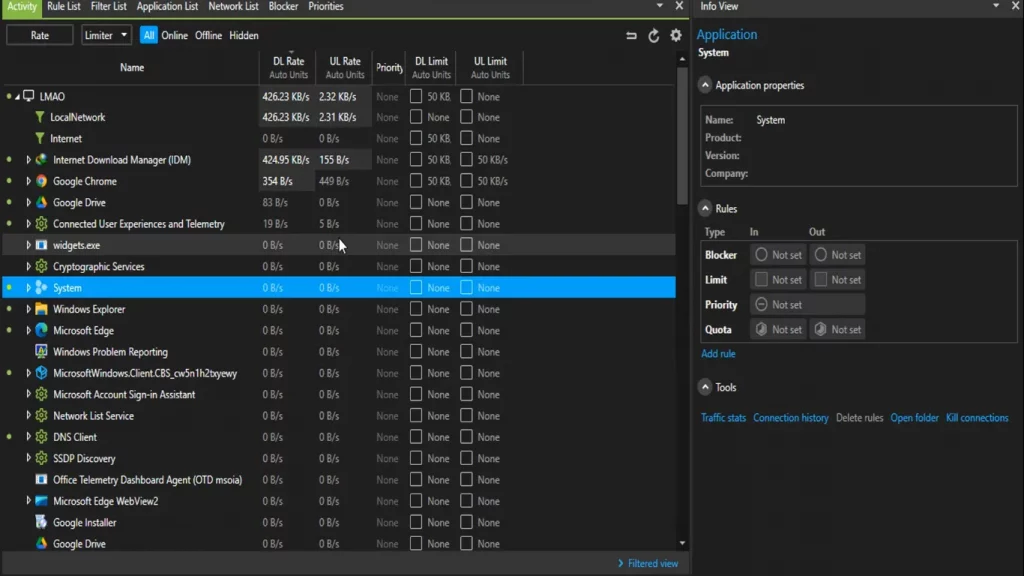 Netlimiter main page (Block background usage)