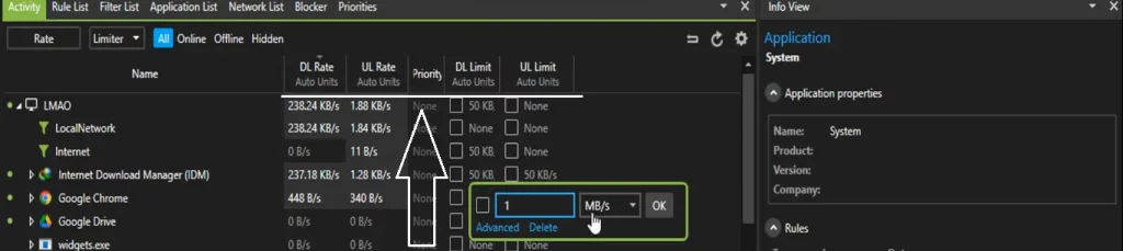 NetLimiter UP/DOWN Limit (block background usage)