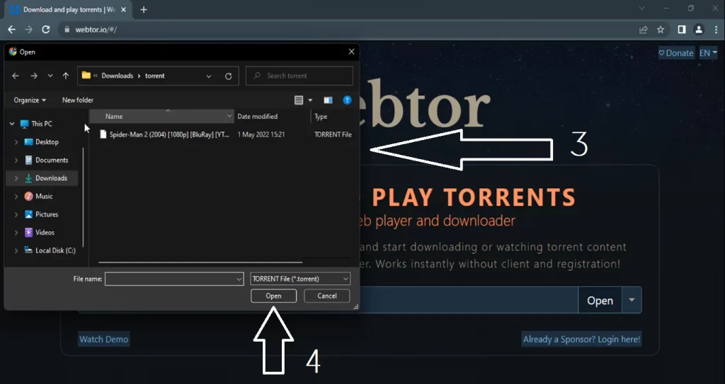 Convert Torrent to Direct Link webtor select magnet file